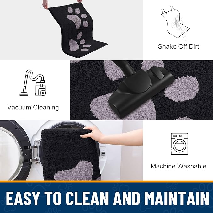 Smiry Dog Door Mat for Muddy Paws, Absorbs Moisture and Dirt, Low-Profile Entryway Mat with Non-Slip Backing, Entry Indoor Outdoor Doormat for Inside Floor (59x35 Inches, Black and Grey, Paw) - Image 7