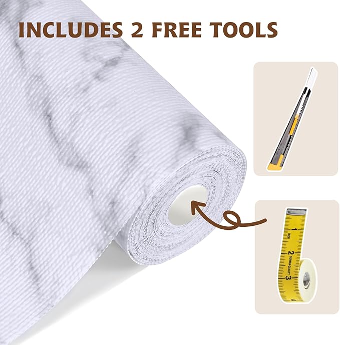 Shelf Liners for Kitchen Cabinets 12in x 30FT, Non Adhesive Drawer Liner Marble Pattern Thickened Shelf Liner Non-Slip Easy to Clean for Tool Box Refrigerator with Knife and Tape Measure - Image 6