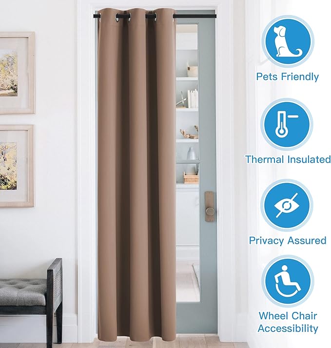 RYB Home Blackout Curtains Thermal Insulating Privacy Temporary Door Curtains for Bedroom Closet Doorway Accordion Door Interior Living Room Kids Nursery Dining, Wide 60 x Long 90 inch, Cappuccino - Image 3