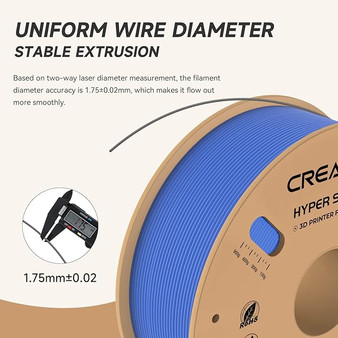 Official Creality Hyper PLA Filament 1.75mm, High Speed PLA 30-600mm/s 3D Printer Filament, Dimensional Accuracy +/-0.02mm, Fit Most FDM 3D Printers，1KG(2.2lbs) Spool Blue - Image 4