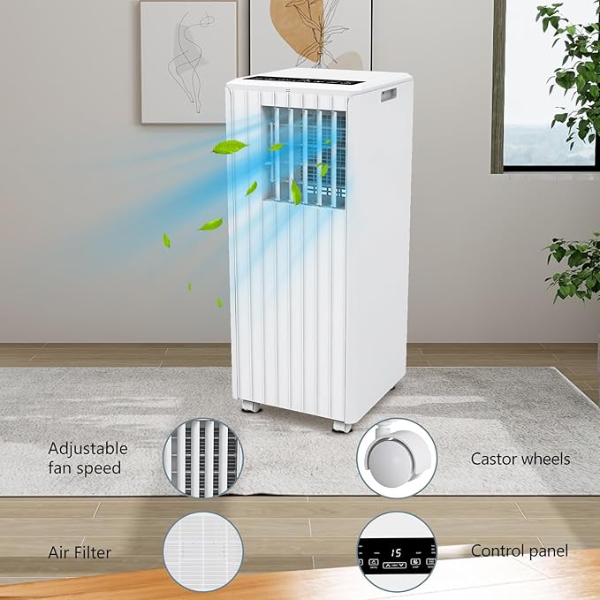 8,000 BTU Portable Air Conditioner – 3-in-1 Cooling, Dehumidifier & Fan for Rooms Up to 350 sq.ft. Quiet Energy-Saving Sleep Mode, 24-Hour Timer, Remote & Overheat Protection – Includes AC Window Unit - Image 7