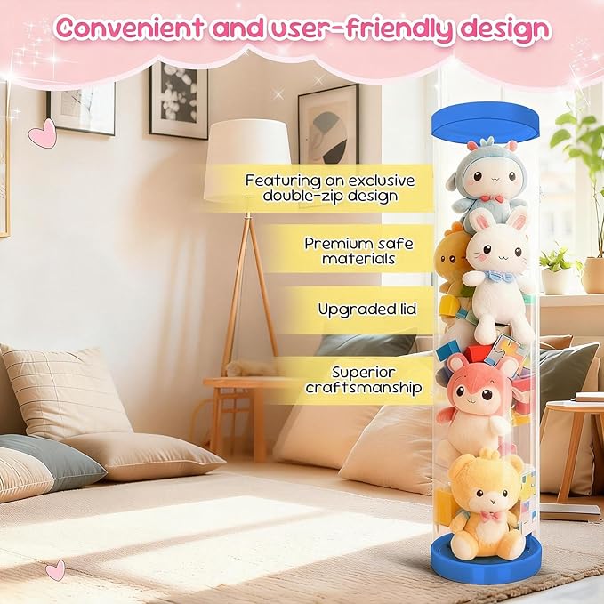 Stuffed Animal Storage Tube, 47x11 Inch Large Capacity Toy Storage Organizer with Zipper - Easy Assembly & Space Saving for Plush Toys, Ideal for Playrooms Living Rooms Bedrooms Blue - Image 3