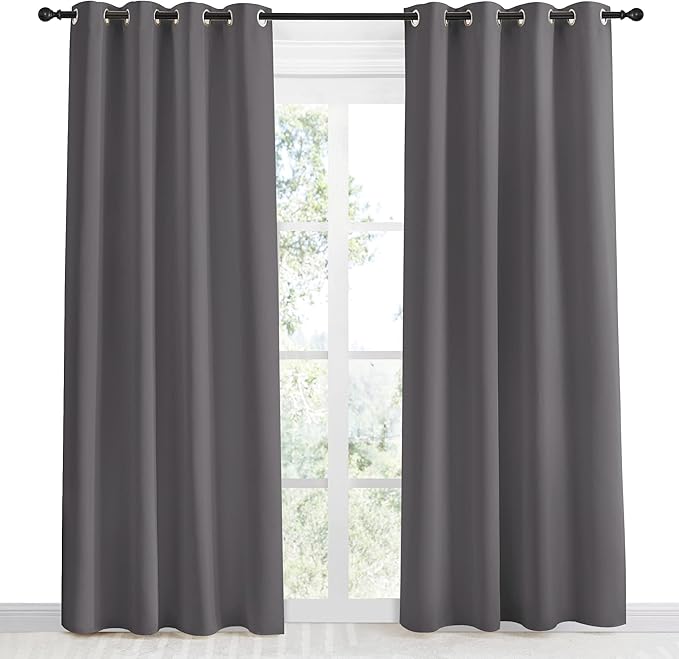NICETOWN Grey Blackout Curtain 86 inch Long, W55 x L86, 1 Panel, Thermal Insulated Window Treatment with Grommet Room Darkening Thermal Insulated Panel for Bedroom/Living Room - Image 2