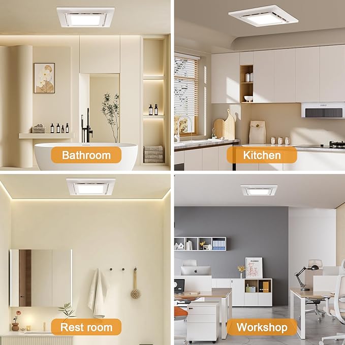 Bathroom Exhaust Fan with Light Ultra Quiet Ventilation Fan Combo 1.0 Sone 145CFM (12" Panel 11"x11" Mount) - Image 5