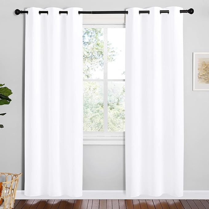 NICETOWN White Samll Window Blackout Curtain Panels, Set of 2, 42 inches x 78 inches, 50% Light Blocking Curtains for Bedroom & Dining Room Window by NICETOWN