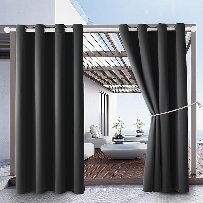 Water Proof Outside Curtains with Grommet Top for Porch, W52 x L120 Thermal Insulated Washable Outdoor Divider Drapes for Patio Gazebo Deck Pool Area Pergola Cabana (Dark Gray, 2 Panels) by DivaenCamino