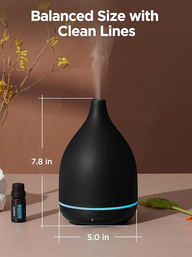 InnoGear Oil Diffuser, 300ML Ceramic Diffuser for Essential Oils Handcrafted Aromatherapy Diffuser Ultrasonic Cool Mist Humidifier with 4 Timers Waterless Auto Off for Room Office, Black - Image 2