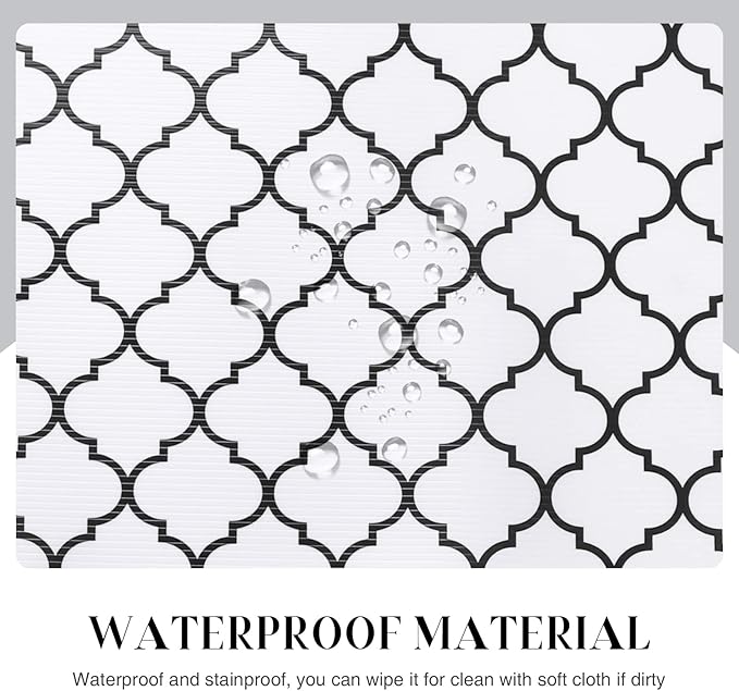 Glotoch Non Slip Shelf Liner 24 Inch Wide, Non Adhesive Drawer Liner, Waterproof Shelf Liners for Kitchen Cabinets/Refrigerator/Wire Shelving/Bathroom/Pantry-Heavy Duty, Durable, White Quatrefoil - Image 3