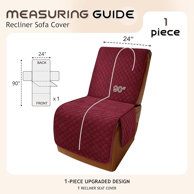 Arfntevss Waterproof Recliner Sectional Couch Covers for Reclining Sectional L Shape Sofa Cover Non Slip Washable Recliner L Shaped Slipcover Dog Additional Seat Protector (1 Seat Cover, Wine Red) - Image 5