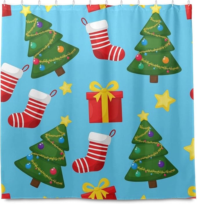 Christmas Santa Tree Blue Shower Curtain Liner 72×72 inch for Bathroom Curtain Anti Mold Shower Curtain with Hooks Bathroom Accessories - Image 2