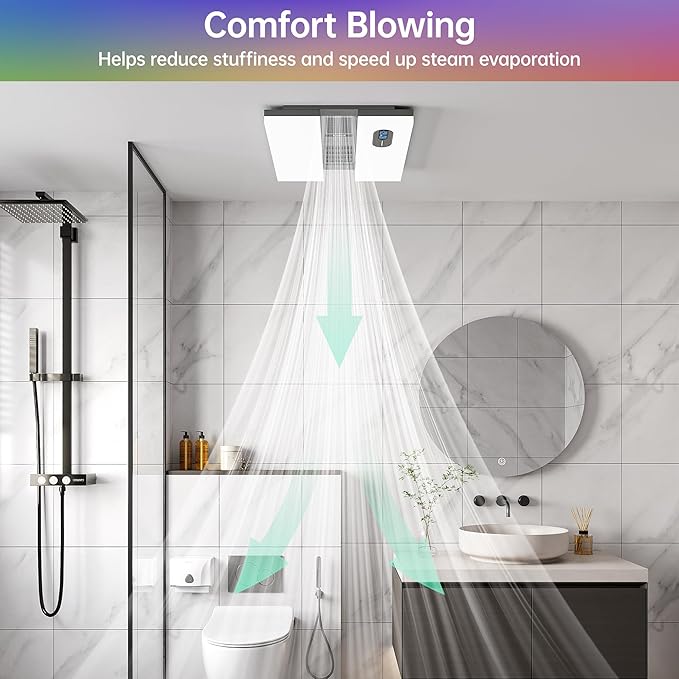 Bathroom Exhaust Fan with Heater, Light, Bluetooth Speaker, Odor & Humidity Sensors, 230 CFM Quiet Ceiling Fan with 3 Dynamic RGB Lighting, 3CCT - Remote App Control - Compatible with Alexa - Image 5