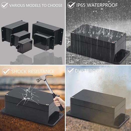 Junction Box, Zulkit Project Box Waterproof Dustproof IP65 ABS Universal Electrical Boxes Enclosure with Fixed Ear Black 5.91 x 3.94 x 1.73 inch (150 x 100 x 44 mm)(Pack of 1) - Image 7