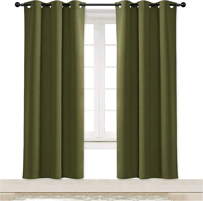 NICETOWN Blackout Curtain Blind for Bedroom, Single Panel, W34 x L72 inches, Olive Green, Thermal Insulated Grommet Blackout Room Darkening Drape/Drapery by NICETOWN