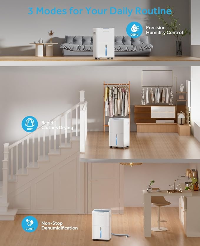 21 Pints Dehumidifier for Basement, 1500 Sq. Ft Dehumidifiers for Home with Drain Hose, Quiet Smart Humidity Control for Bedroom Bathroom with Auto Shut Off, 24H Timer - Image 4