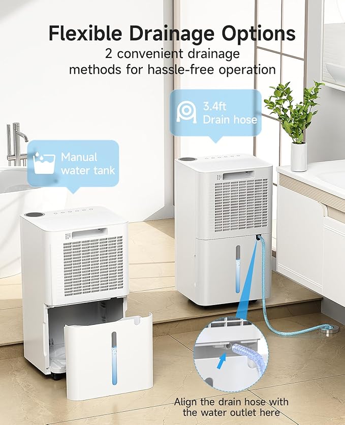 2500 Sq.Ft Dehumidifier for Basement with Drain Hose, 34 Pints Dehumidifiers for Home Large Room Bathroom Bedroom,3 Modes, Adjustable Humidity Control, Timer, Auto Defrost, Sleep Mode - Image 4