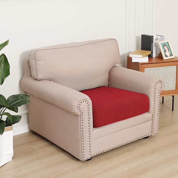 Easy-Going Stretch Chair Cushion Cover Sofa Cushion Furniture Protector Sofa Seat Sofa Slipcover Sofa Cover Soft Flexibility with Elastic Bottom(Chair Cushion, Christmas Red) - Image 2