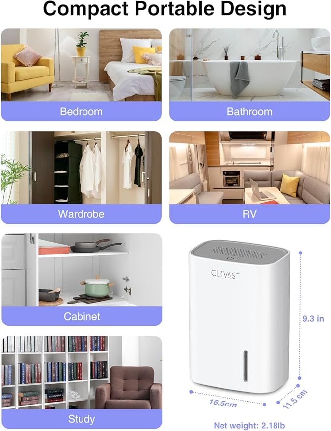 CLEVAST Small Dehumidifier for Home, 30oz Mini Air Dehumidifier for Bathroom & Bedroom, Portable Compact Quiet Dehumidifier for Closet, RV - Image 7