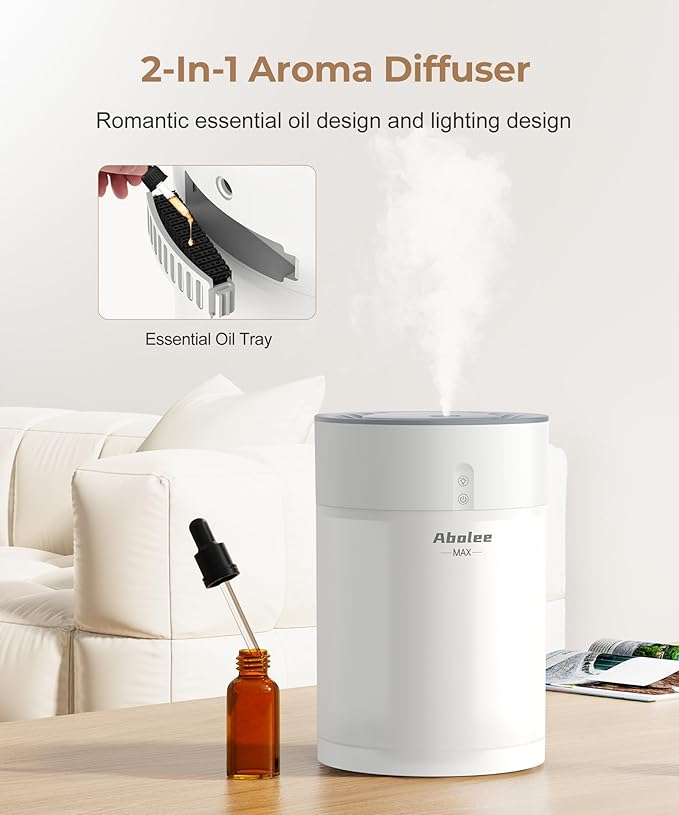Abolee Humidifiers for Bedroom 4.5L Cool Mist with Essential Oil Diffuser, Humidifier Large Room, 24dB Quiet Air Humificador fit Baby Nursery & Plants, 360° Adjustable, Easy Fill & Cleaning (White) - Image 6
