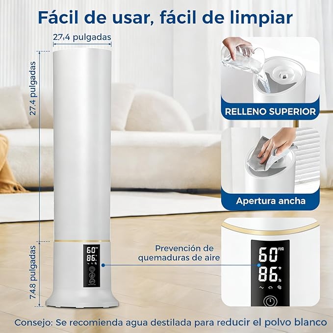 Humidifier Large Room,2.4Gal Cool Mist Humidifiers for Bedroom 9L High Capacity 24dB Quiet Air Humificador fit Removable Water Tank 360° Adjustable, Top Fill & Easy Clean with Remote Control - Image 7