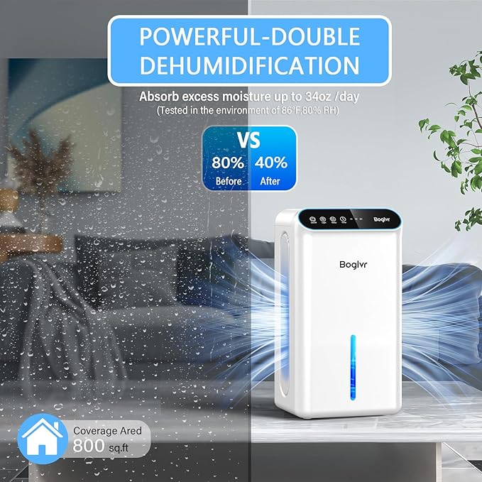 Dehumidifiers, Dehumidifier for Home (85 OZ, 800 sq.ft) Quiet Small Dehumidifier for Bedroom Bathroom Basement with Drain Hose, 3 Gear Timer, Sleep Mode, Auto Shut Off, 7 Color Ambient Light - Image 3