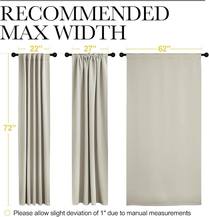 NICETOWN Blackout Curtain Panels Window Draperies - (Natural Color) 62x72 inch, 2 Pieces, Insulating Room Darkening Blackout Drapes for Bedroom, Privacy Doorway Curtain for Door - Image 7