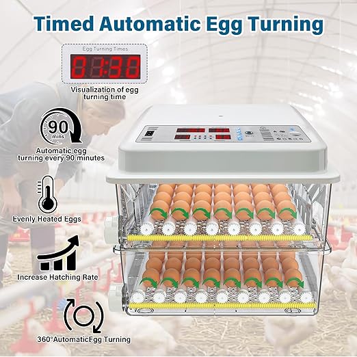 Incubators for Hatching Eggs, 120 Egg Incubator with Automatic Egg Turning and Humidity Monitor,Temperature Control, 5 Automatic Incubation Modes and Incubation Days Record, White - Image 2