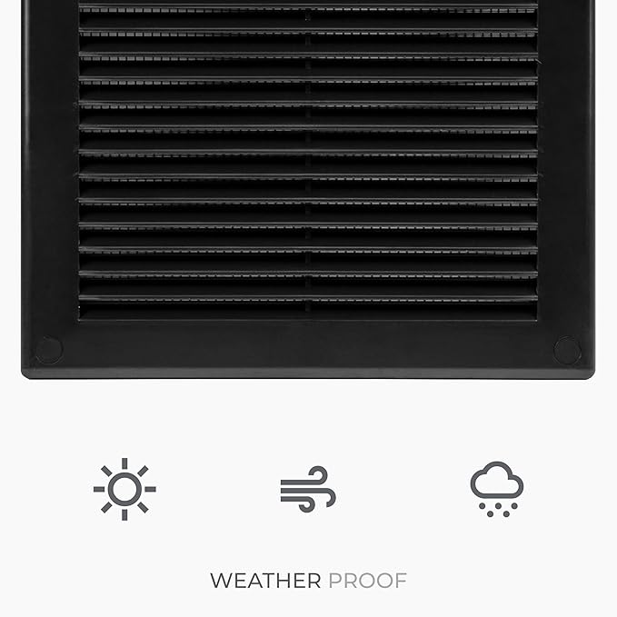 10-Pack 8" x 8" (Outer Size) Square Air Vent Cover – Black Plastic Vent Deflector - Screen Mesh, Surface Mount Wall Ceiling – Cold Air Return Soffit Air Vent Cover - Register Indoor Outdoor - Image 6
