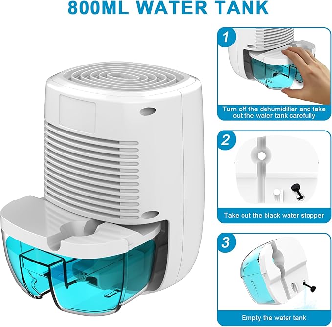 Dehumidifier with Drain Hose. Litever Small Portable Dehumidifier. Auto-OFF. Drain Hose for Continuous Drainage. Effective for Small Bathroom Pantry Closet Basement Wardrobe Gun safe RV Trailer Camper - Image 4