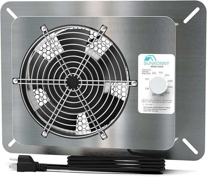 Stainless Steel Crawl Space Vent Fan - 570 CFM Air Out Ventilation Fan with Humidistat Dehumidistat, IP55 Exhaust Fan with Metal Fan Cage for Crawlspace Foundation Basements Garage Attic by Sunkonny