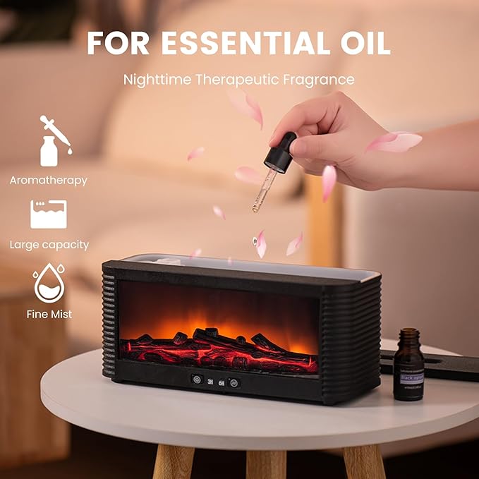 Flame Fireplace Aroma Essential Oil Diffuser, 250ml Ultrasonic Aromatherapy Humidifier with 9 Color LED Lights & Timer, Fireplace-Style Cool Mist Air Diffuser for Home Bedroom Office Yoga - Image 5
