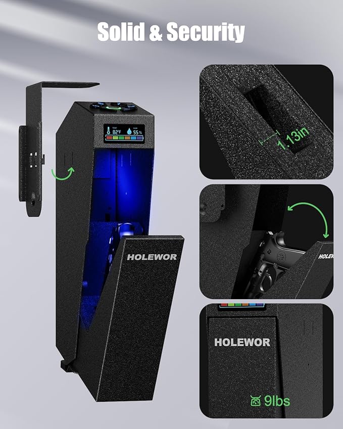 Gun Safe, Biometric Pistol Safe Fingerprint Quick Access Drop Down Handgun Safe Single Mount Pistol Case for Desk Bedside Nightstand - Image 6