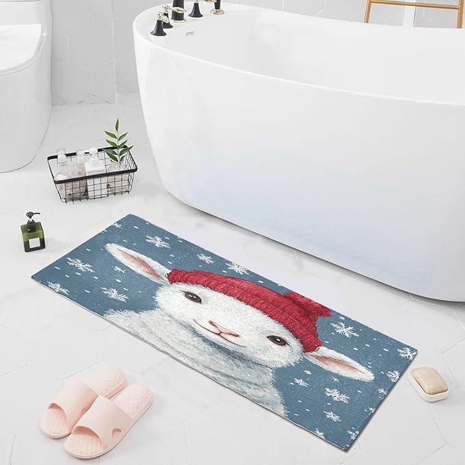 Christmas Lamb with Red Hat Decorative Rugs for Bathroom Anti-Mold Bath Rugs for Bathroom for Restroom Accessories 39x20in de alfombras para ba?o - Image 8