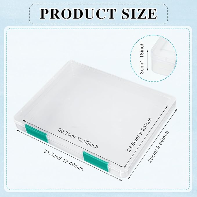 PerKoop 6 Pcs Clear Paper Storage Box A4 Plastic File Box Document Paper Organizer Storage Board Game Project Cases Containers with Buckle for Craft, Magazine(12.4 x 9.84 x 1.18 Inches,Dark Green) - Image 2