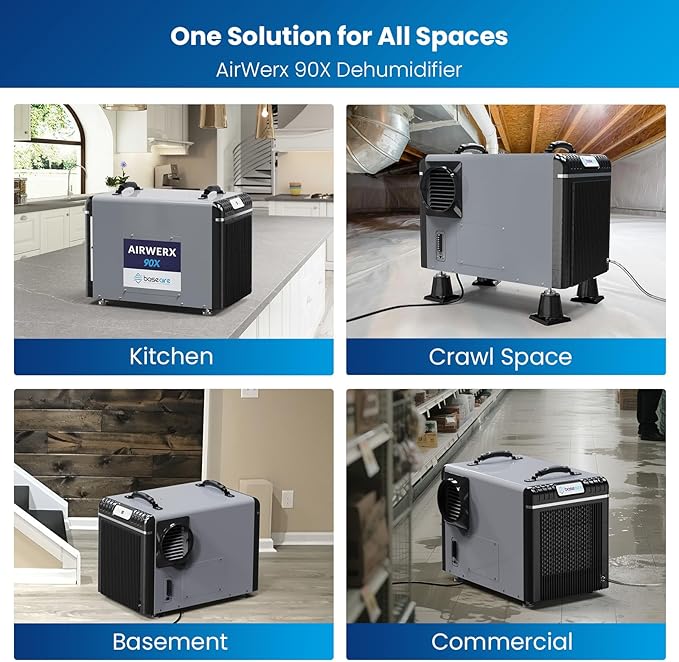 BaseAire 198 Pints Dehumidifier with Pump for Crawl Space, Basement, Portable AirWerx90X Commercial Dehumidifier for Whole Home, Intelligent Humidity Control, Auto Shut off Restart - Image 9