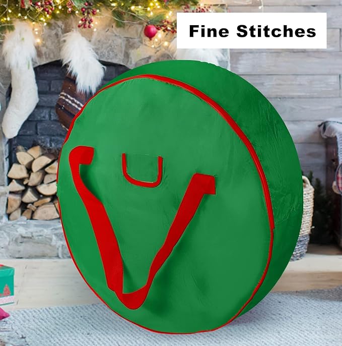 30" Christmas Wreath Storage Container Bag - Christmas Large Garland Ornament Wreath Container - Reinforced Wide Heavy Duty Handle and Double Sleek Zipper - Protect Your Party Decorations - Green - Image 6