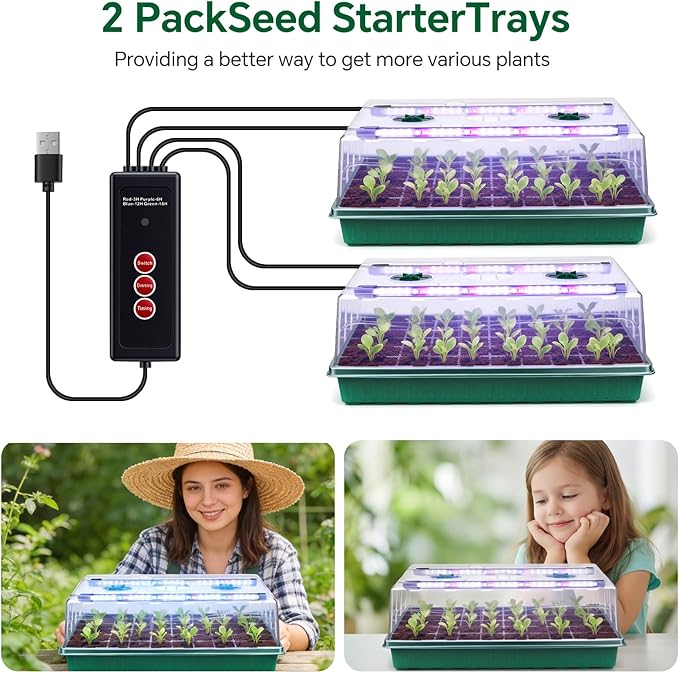 2 Pcks Seed Starter Tray 120 Cells Seed Starter Kit with Grow Light, Seed StartingTrays for Seed Seedling Planting Starter, Mini Greenhouse Plant Germination Trays - Image 6