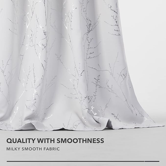 Deconovo Greyish White Curtains, Room Darkening Curtain, Thermal Insulated Soundproof Drapes, Silver Branch Print, 42 x 54 Inch Long, Grommet Window Panels for Living Room Bedroom Kitchen, Set of 2 - Image 8