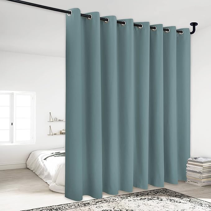 NICETOWN Lower Noise Room Divider Curtain Screen Partitions, Greyish Blue, 1 Panel, 84" Tall x 120" Wide, Blackout Sound Reducing Divider Room Curtain Panel for Doorway/Sliding Door/Patio by NICETOWN