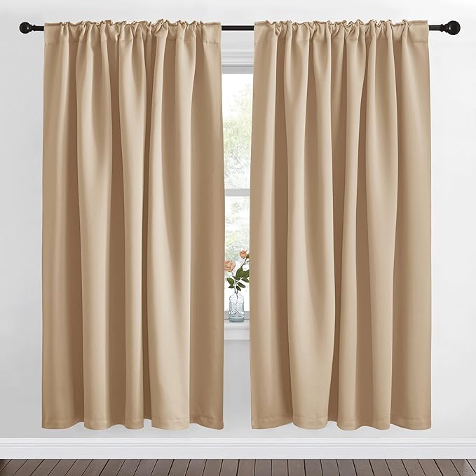 NICETOWN Blackout Curtain Panels Window Draperies - (Biscotti Beige Color) 70x72 inch, 2 Pieces, Insulating Room Darkening Blackout Drapes for Bedroom - Image 2