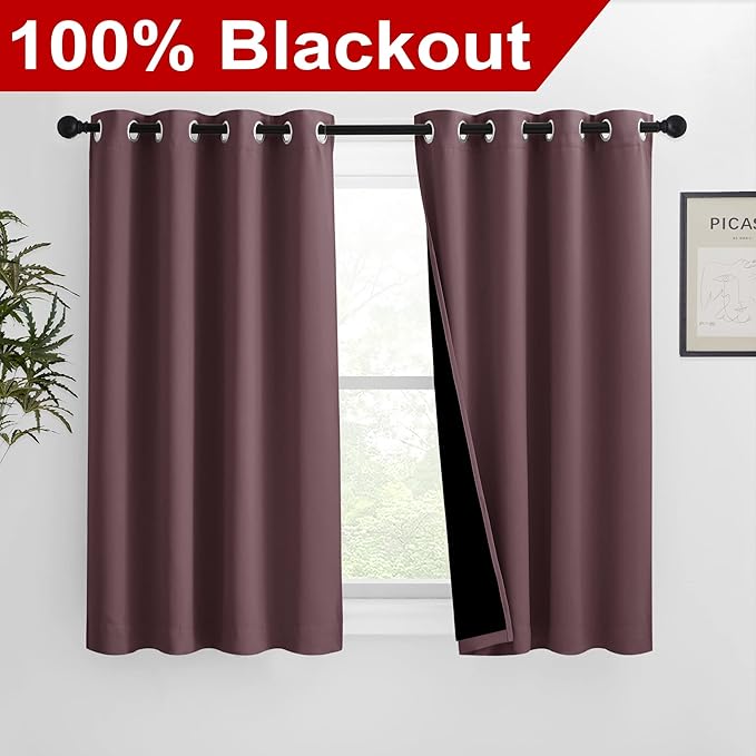 NICETOWN Warm Curtains for Winter, Bedroom Full Blackout Curtain Panels, Great Job for Blocking Light, Complete Blackout Draperies with Black Liner for Night Shift (Dry Rose, Set of 2, 46 by 54-inch) - Image 2