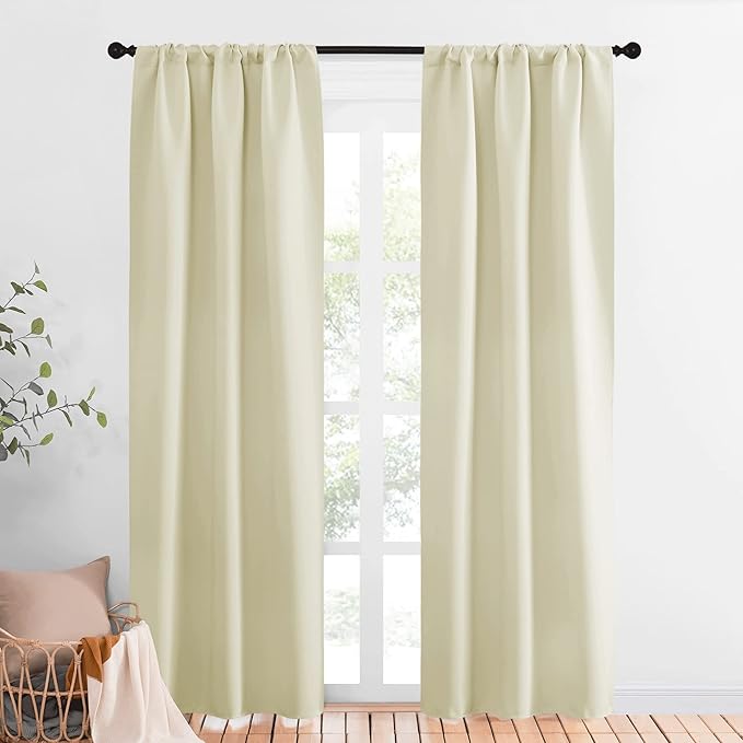 NICETOWN Room Darkening Curtains for Bedroom - Home Decoration Privacy Protection Thermal Insulated Solid Drapes/Draperies for Sliding Glass Door (Beige, Set of 2, 34 x 84 inches) by NICETOWN