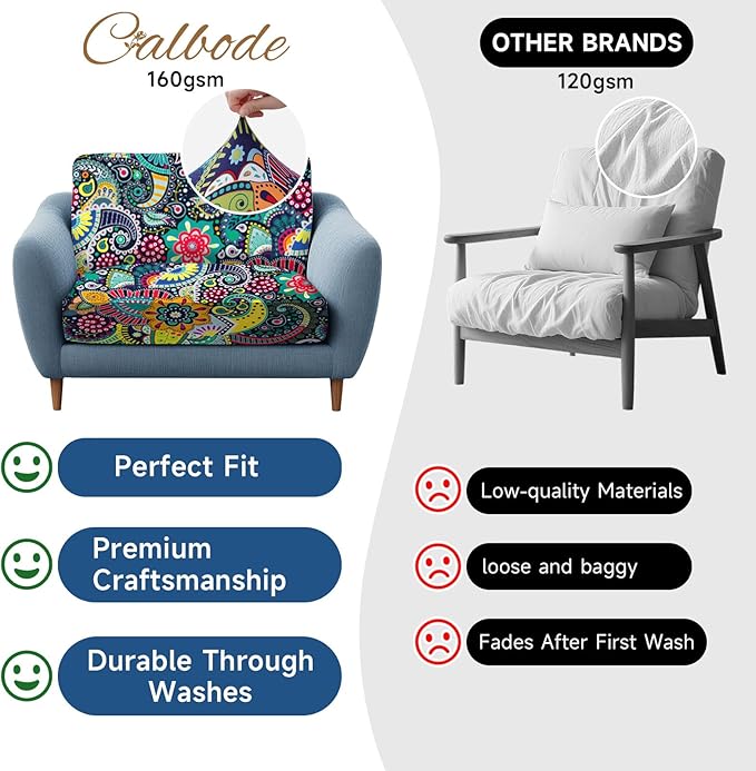 8Pcs Stretch Patio Cushion Cover, Boho Floral Couch & Sofa Slipcovers for Patio Furniture Cushions Washable Reusable Couch Covers Replacement for All Season, Breathable (Paisley, Cover Only) - Image 4