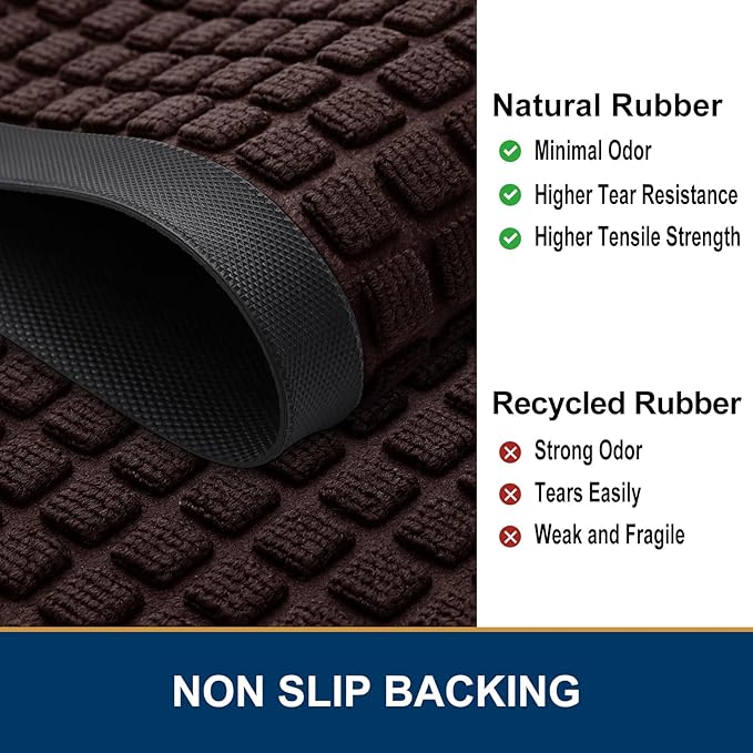 Smiry Front Door Mat Outside Entrance, Heavy Duty Natural Rubber Doormat, Non Slip, Trap Dirt and Moisture, Easy Clean, Low Profile Welcome Floor Mats for Indoor Outdoor Entry, 47x23 Inch, Brown - Image 4