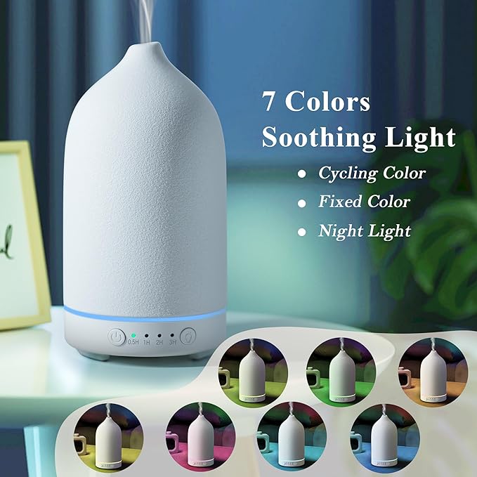 Diffuserlove Ceramic Essential Oil Diffuser 160ML Aromatherapy Diffuser for Home Bedroom Room Cool Mist Humidifier Stone Air Diffusers (Size:6.8" H x 3.6" W) - Image 4