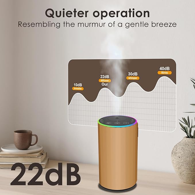 Waterless Essential Oil Diffuser, Battery Powered Mini Scent Air Machine, Aromatherapy Mist Diffuser for Home Room Car Office (Gold) - Image 6