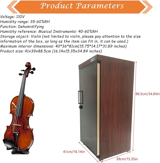 Musical Instrument Dry Cabinet, 35-60% RH Dehumidifying Dry Box for Guitar, Bass, Violin, with Digital Display & Smart Control & Key Lock, Professional Storage Case, 110V - Image 7