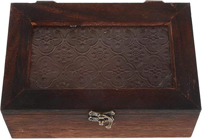 Rustic Wooden Jewelry Box with Glass Lid Small Natural Wood Keepsake Case for Trinkets Accessories Storage and Dustproof Home Organizer by ORFOFE