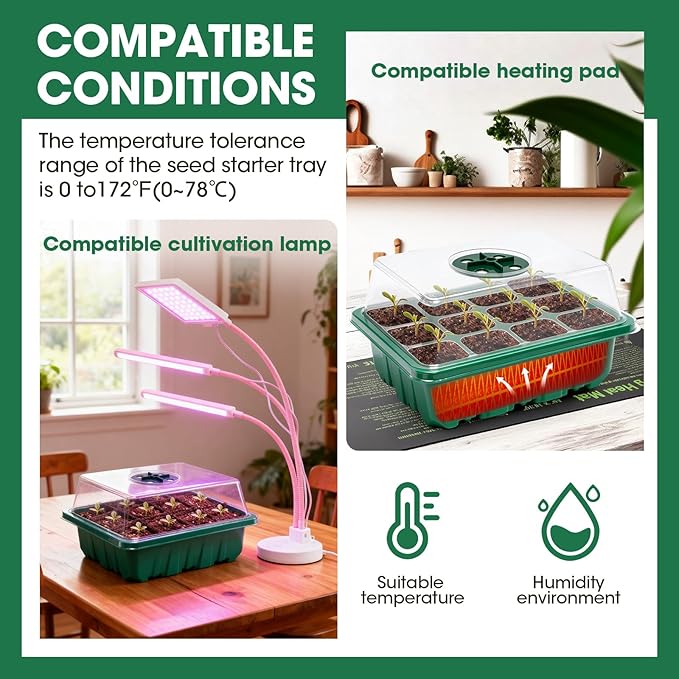 5 Packs Seed Starter Tray with Humidity Dome, Seed Starter Kit with Transparent Drain Hole Base Indoor Greenhouse Mini Propagator for Seeds Growing Starting(60 Cell Trays, Green) - Image 4