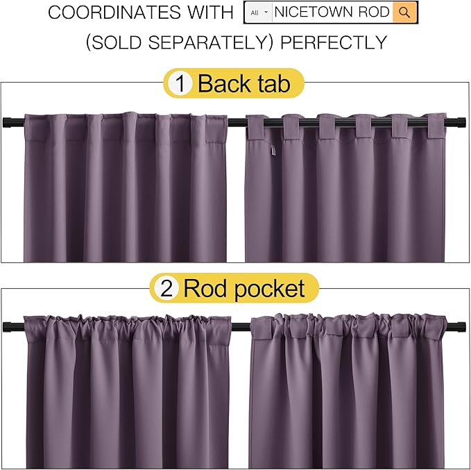 NICETOWN Window Treatment Blackout Curtains and Draperies - (Plum Color) 42x40 inch, 2 Panels, Room Darkening Blackout Panel Drapes for Bedroom - Image 3