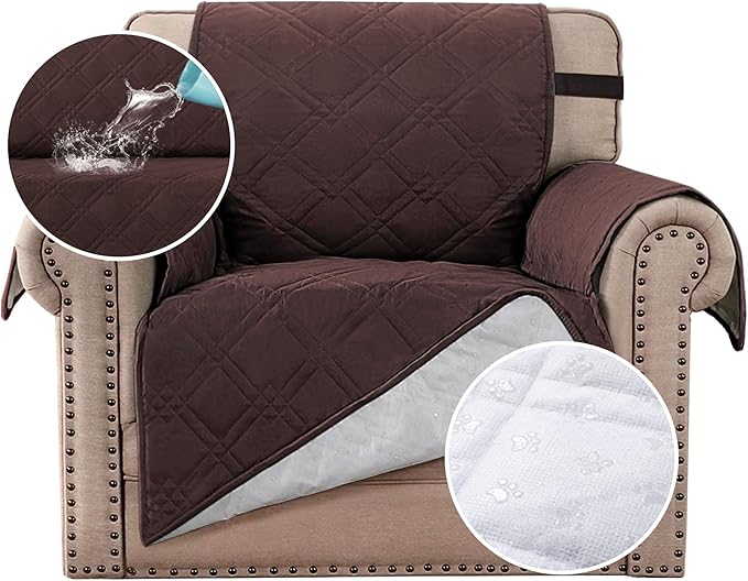 H.VERSAILTEX 100% Waterproof Sofa Slipcover Washable Armchair Cover Non-Slip Furniture Protector for Living Room Couch Cover for Pets Chair Cover with Puppy Paw Silicone Backing (Armchair, Brown) by HVERSAILTEX